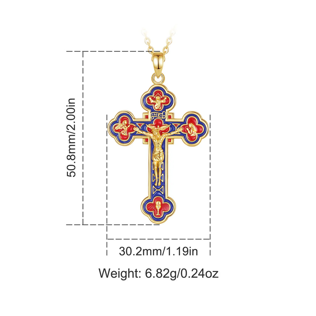 Eudora 925 Sterling Silver Jesus Crucifix Cross Necklace 18K Gold Angel Prayer Amulet Christian Pendant Exquisite Enamel Jewelry