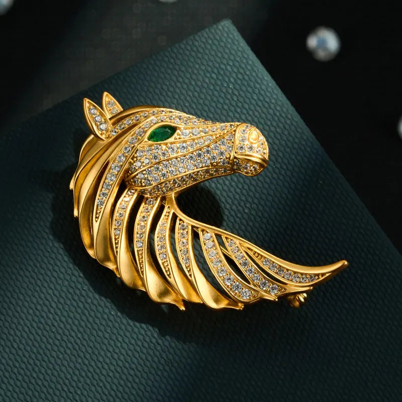 Exquisitely Enamel Horse Brooch, Handmade Pony Tassel Brooch Pin with Zirconia, Luxury Banquet & Evening Jewelry for Women