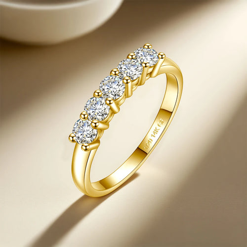 Real 14K Gold Filled Stacking Ring Five Stone Moissanite Wedding Band Finger Jewelry Accessories Anti fading Waterproof