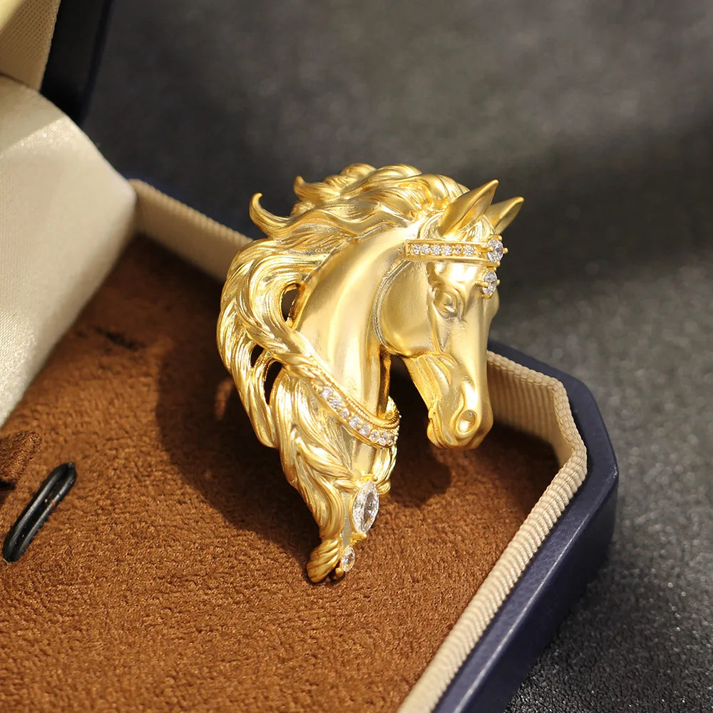 Exquisitely Enamel Horse Brooch, Handmade Pony Tassel Brooch Pin with Zirconia, Luxury Banquet & Evening Jewelry for Women