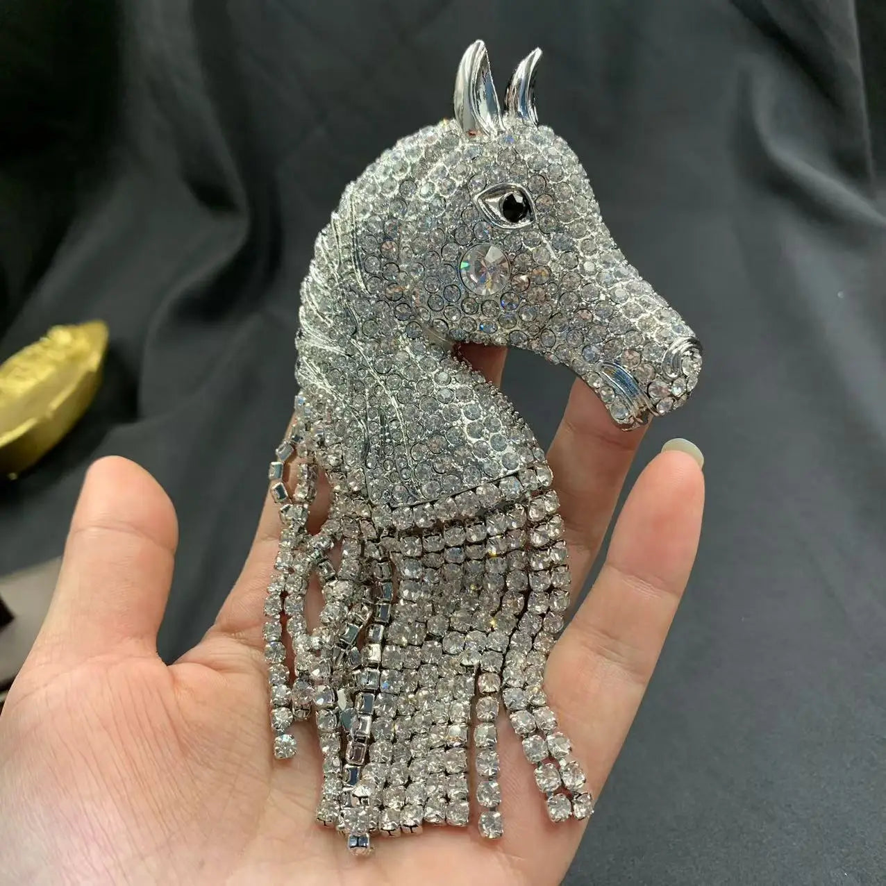 Exquisitely Enamel Horse Brooch, Handmade Pony Tassel Brooch Pin with Zirconia, Luxury Banquet & Evening Jewelry for Women