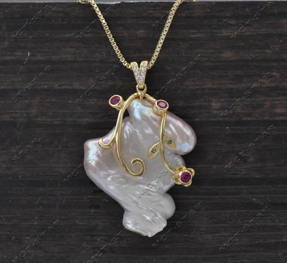 Z13592 Big 33mm Baroque Pink Lavender Keshi Pearl Pendant Custom Jewelry