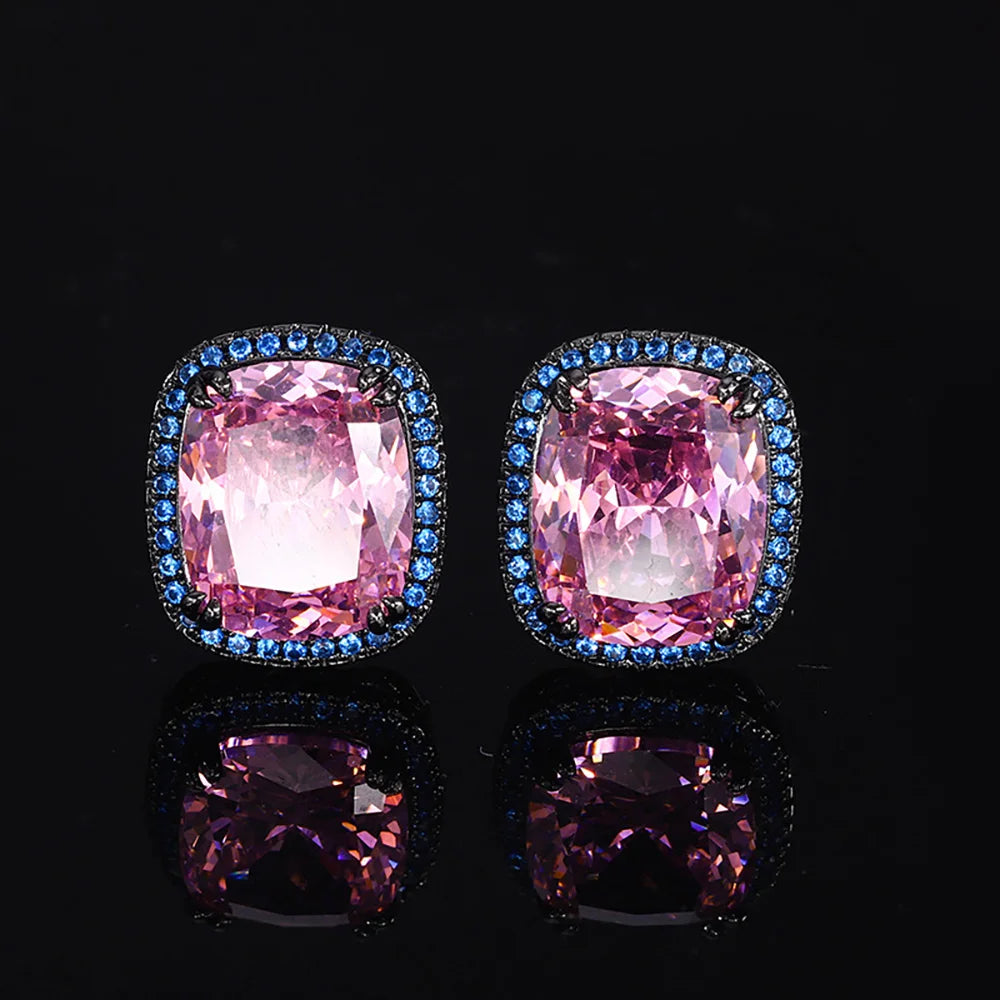 New Vintage Pink Quartz Ring Earrings Pendant Necklace for Women Gemstone Ruby Cocktail Party Fine Jewelry Set Anniversary Gift