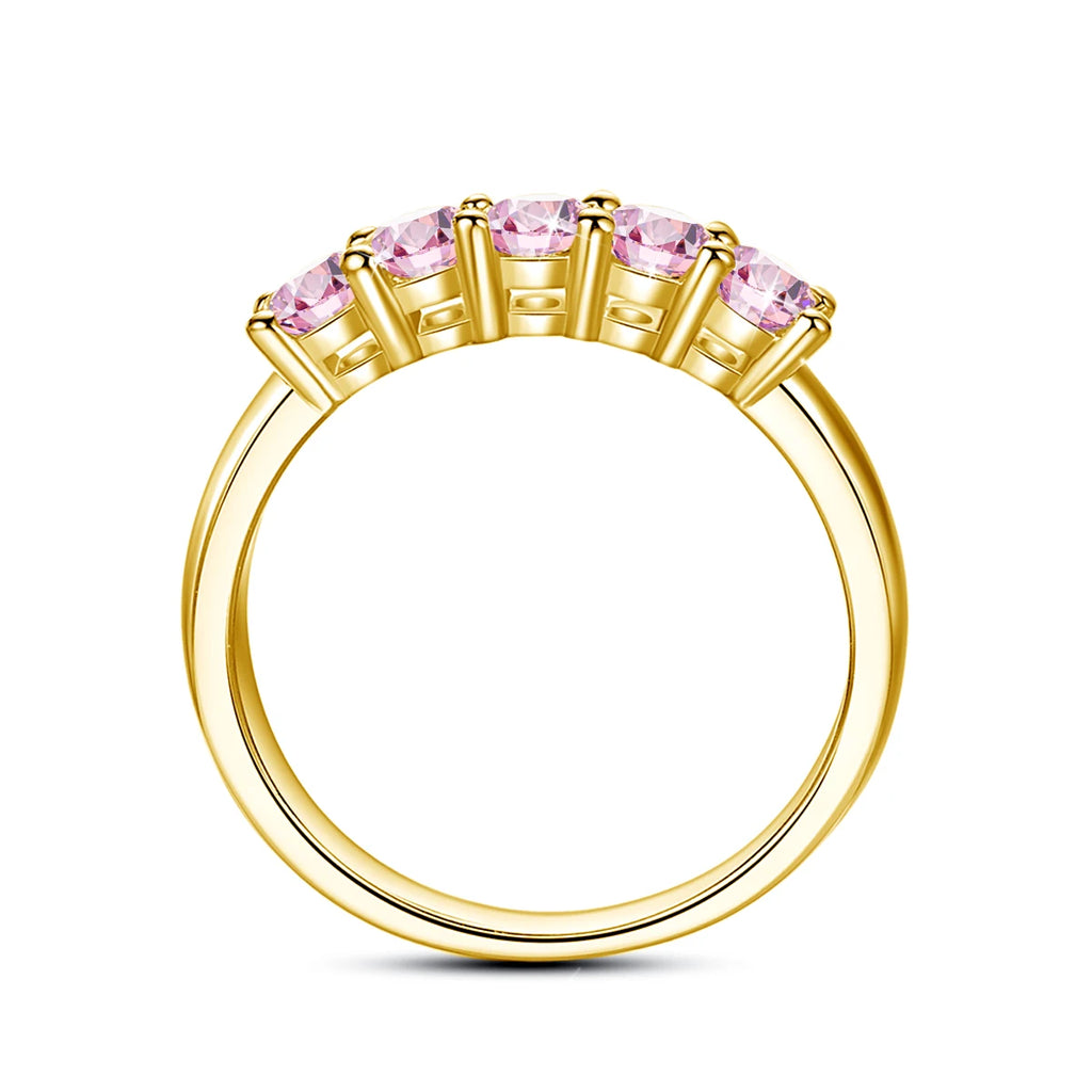 Real 14K Gold Filled Stacking Ring Five Stone Moissanite Wedding Band Finger Jewelry Accessories Anti fading Waterproof