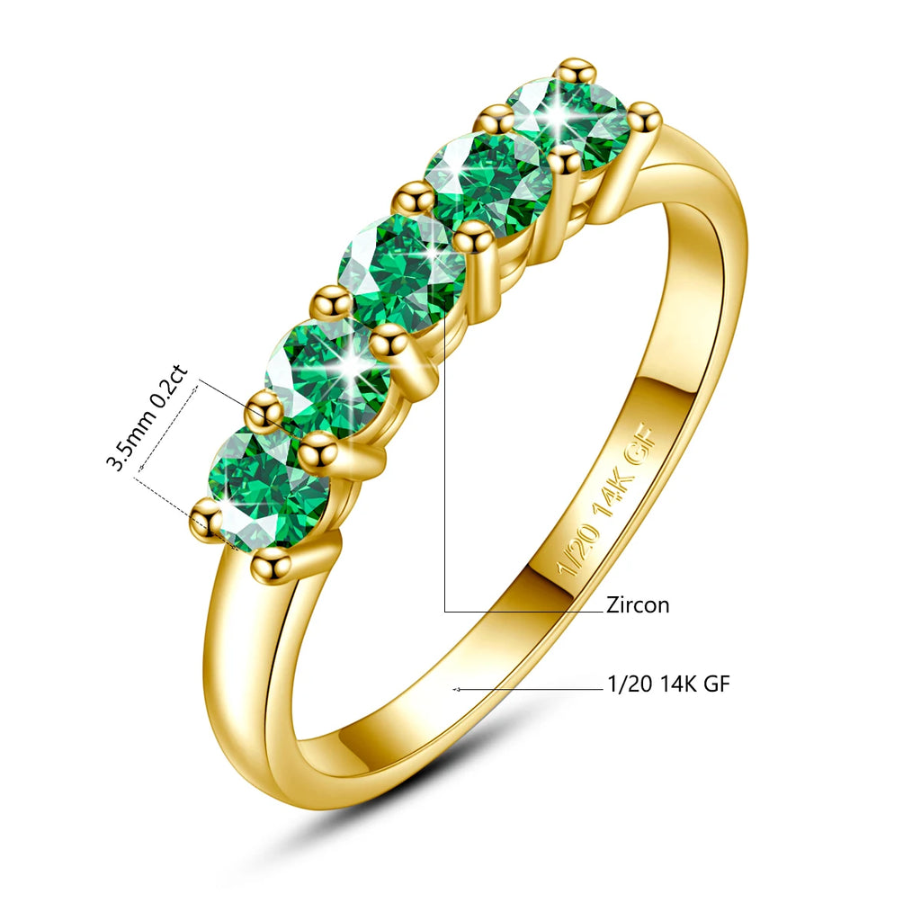 Real 14K Gold Filled Stacking Ring Five Stone Moissanite Wedding Band Finger Jewelry Accessories Anti fading Waterproof