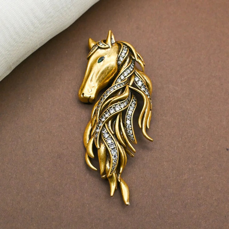 Exquisitely Enamel Horse Brooch, Handmade Pony Tassel Brooch Pin with Zirconia, Luxury Banquet & Evening Jewelry for Women