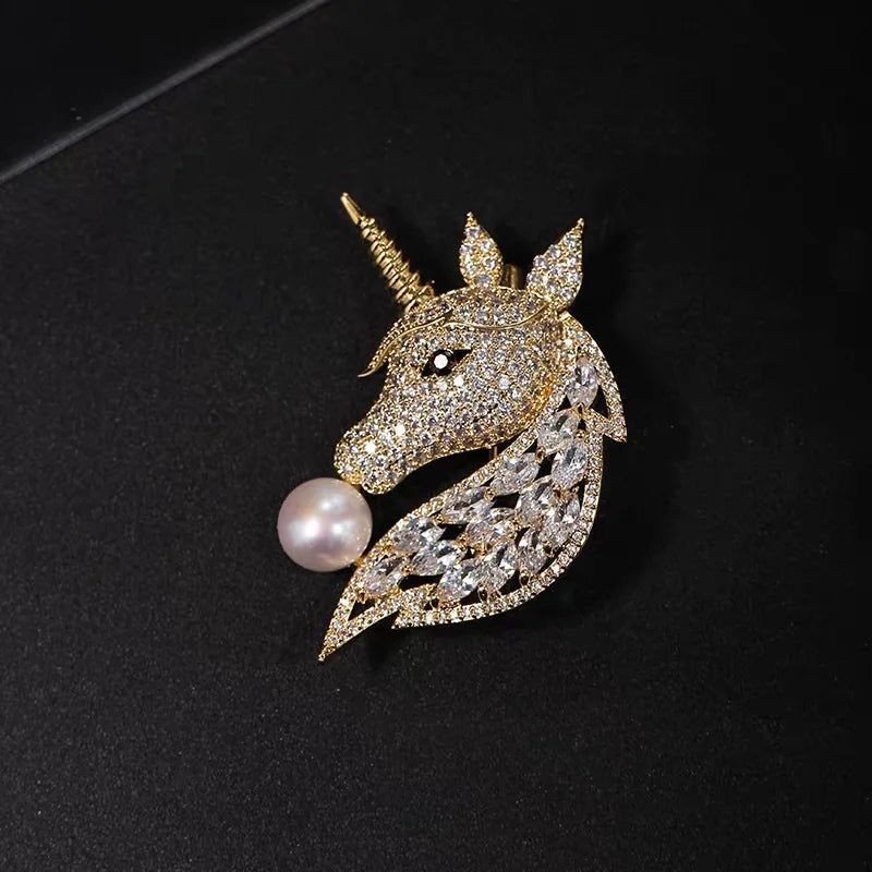 Exquisitely Enamel Horse Brooch, Handmade Pony Tassel Brooch Pin with Zirconia, Luxury Banquet & Evening Jewelry for Women