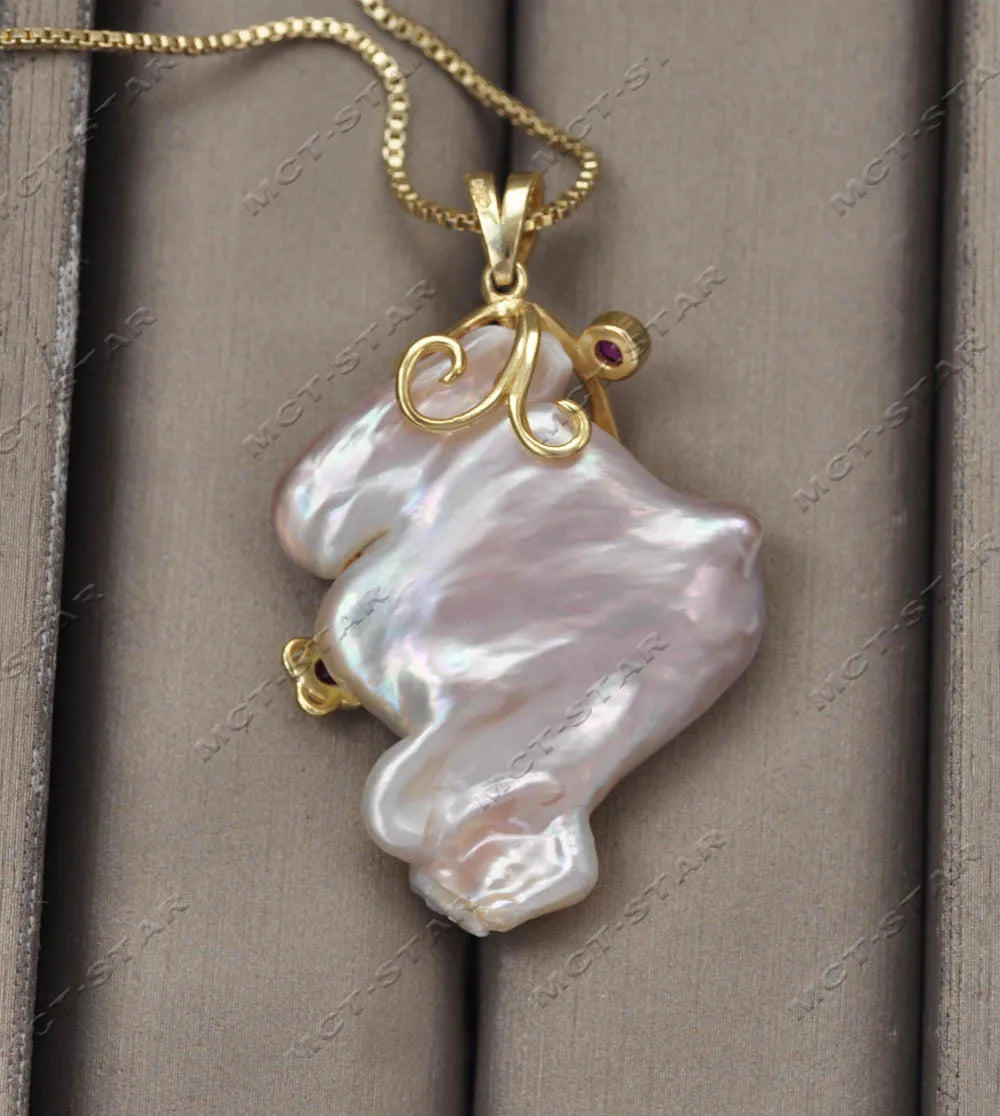 Z13592 Big 33mm Baroque Pink Lavender Keshi Pearl Pendant Custom Jewelry