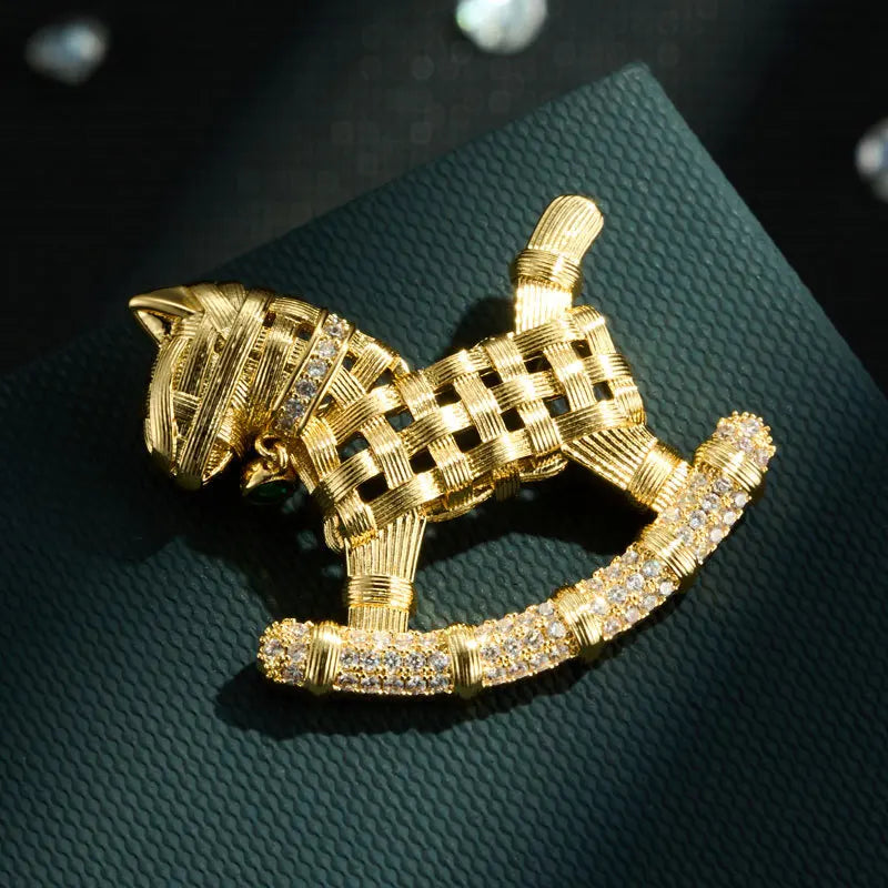 Exquisitely Enamel Horse Brooch, Handmade Pony Tassel Brooch Pin with Zirconia, Luxury Banquet & Evening Jewelry for Women