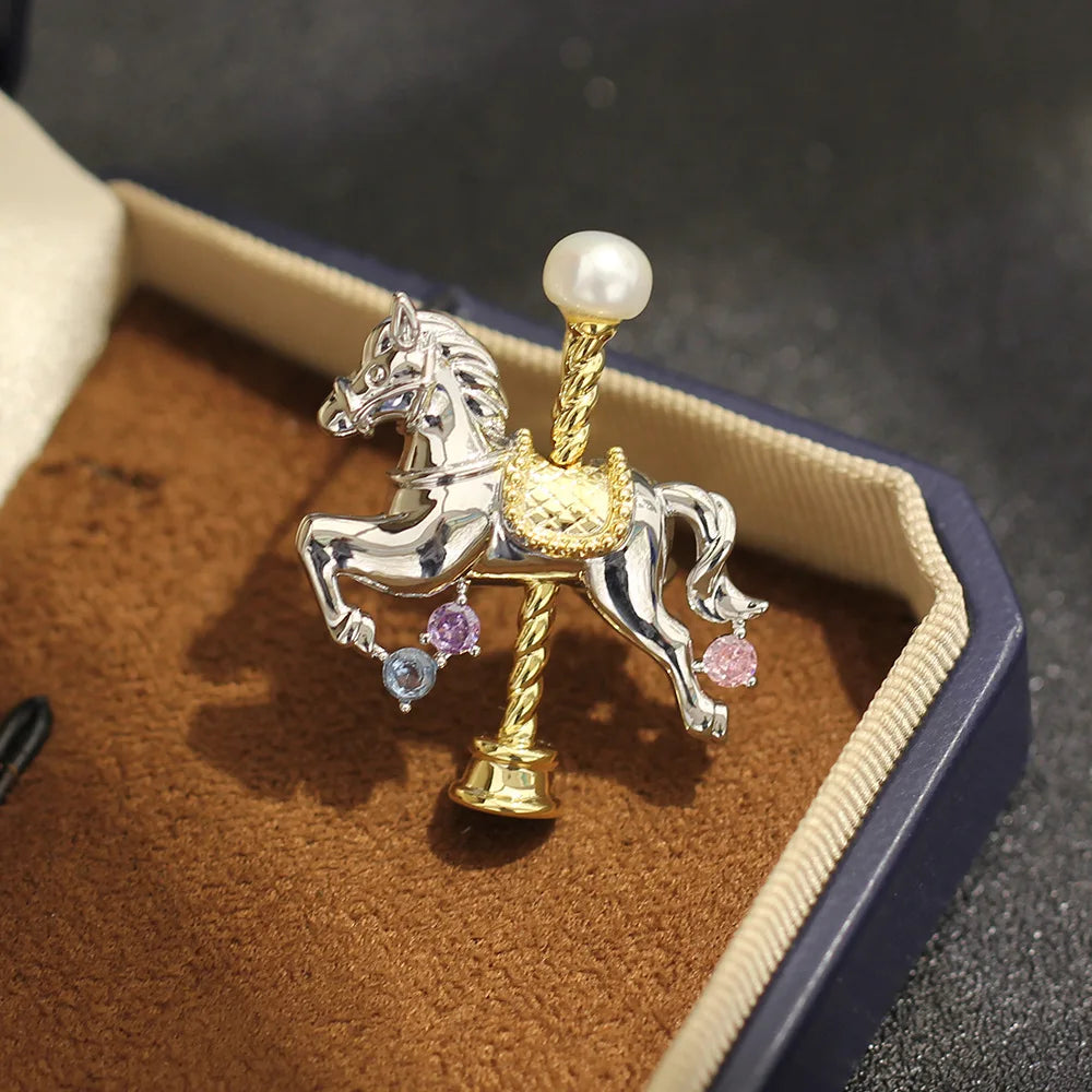 Exquisitely Enamel Horse Brooch, Handmade Pony Tassel Brooch Pin with Zirconia, Luxury Banquet & Evening Jewelry for Women