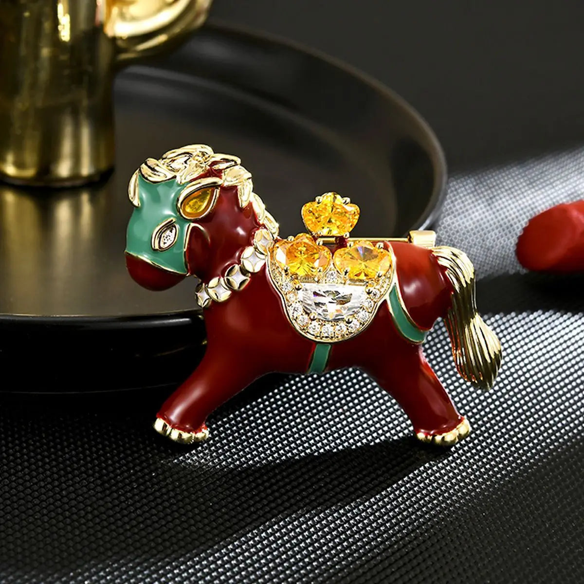 Exquisitely Enamel Horse Brooch, Handmade Pony Tassel Brooch Pin with Zirconia, Luxury Banquet & Evening Jewelry for Women