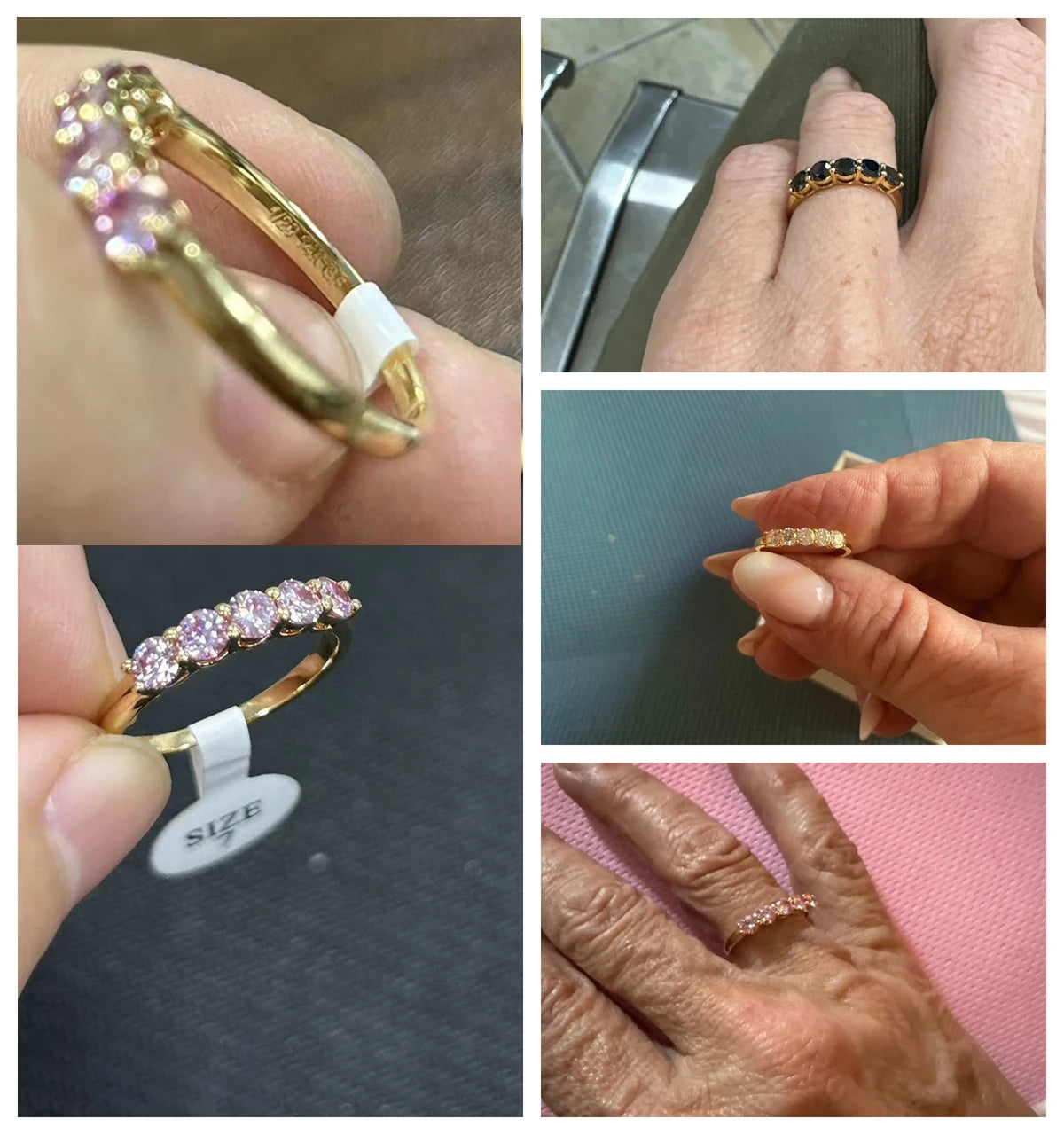 Real 14K Gold Filled Stacking Ring Five Stone Moissanite Wedding Band Finger Jewelry Accessories Anti fading Waterproof