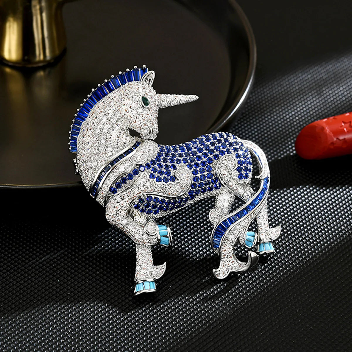 Exquisitely Enamel Horse Brooch, Handmade Pony Tassel Brooch Pin with Zirconia, Luxury Banquet & Evening Jewelry for Women