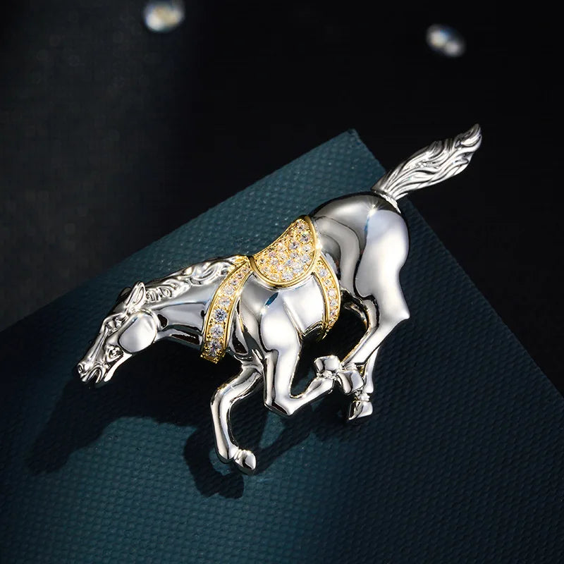 Exquisitely Enamel Horse Brooch, Handmade Pony Tassel Brooch Pin with Zirconia, Luxury Banquet & Evening Jewelry for Women