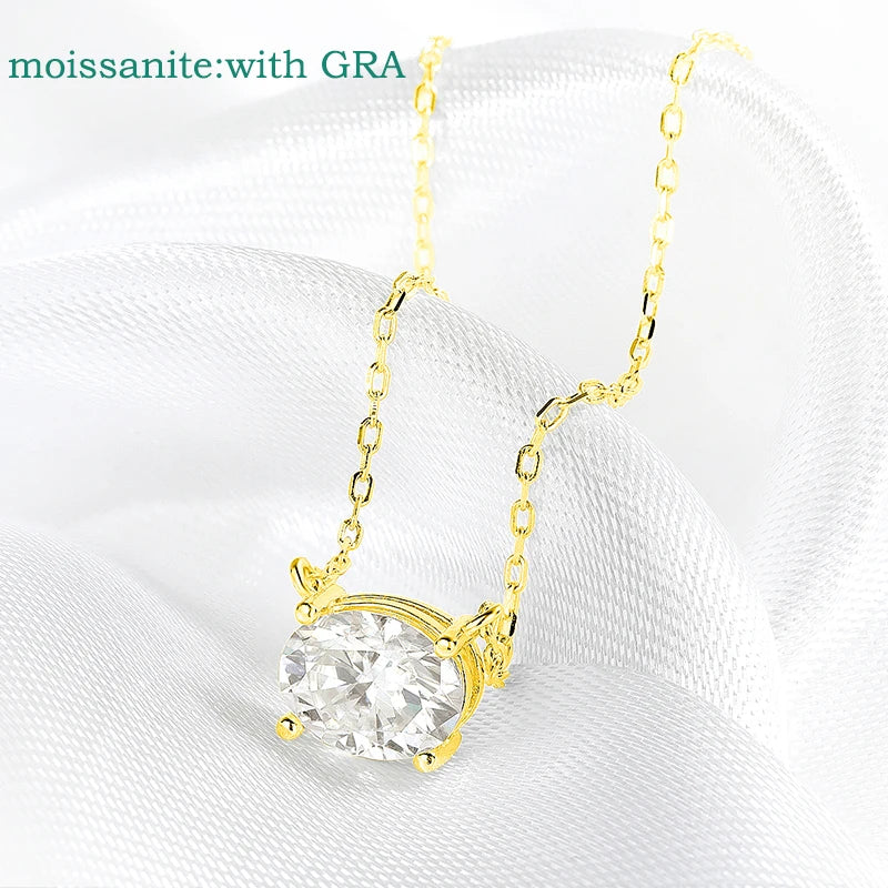 Smyoue 14K Plated 1-3CT Moissanite Necklaces Pendant Women Girls Birthday Gift Chain Lab Diamond Jewelry 925 Sterling Silver GRA