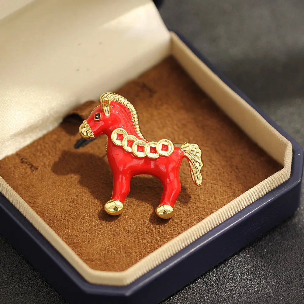 Exquisitely Enamel Horse Brooch, Handmade Pony Tassel Brooch Pin with Zirconia, Luxury Banquet & Evening Jewelry for Women