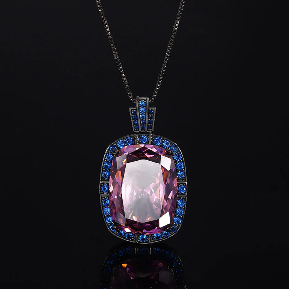 New Vintage Pink Quartz Ring Earrings Pendant Necklace for Women Gemstone Ruby Cocktail Party Fine Jewelry Set Anniversary Gift