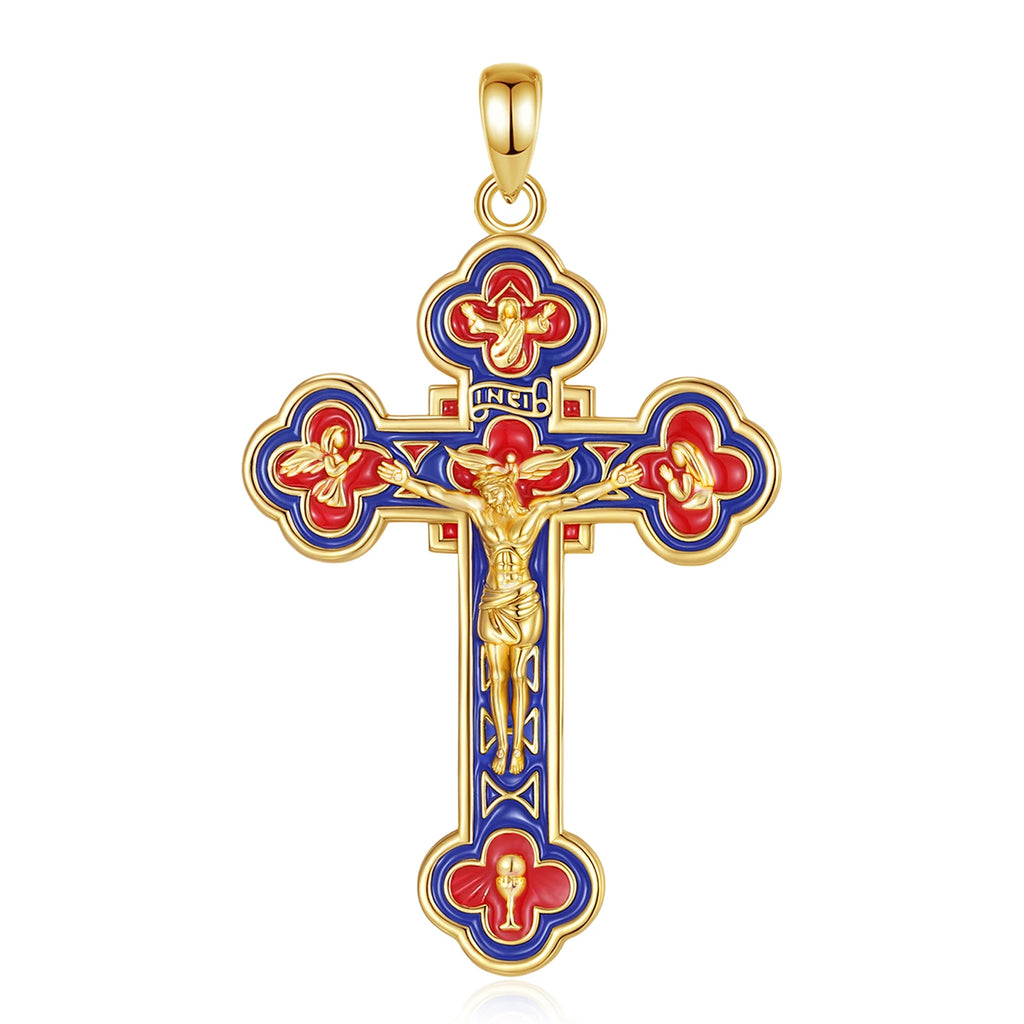 Eudora 925 Sterling Silver Jesus Crucifix Cross Necklace 18K Gold Angel Prayer Amulet Christian Pendant Exquisite Enamel Jewelry
